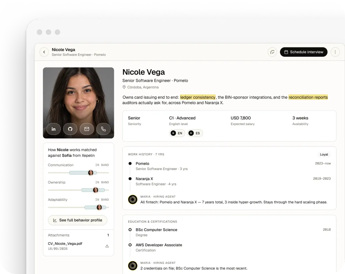 Mappa talent profile: Nicole Vega matched against the hiring manager